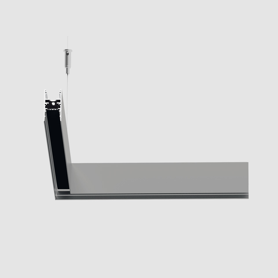 A.24 - Binario Magnetico Sospensione - Angolo 90° (stesso piano) - Argento Spazzolato