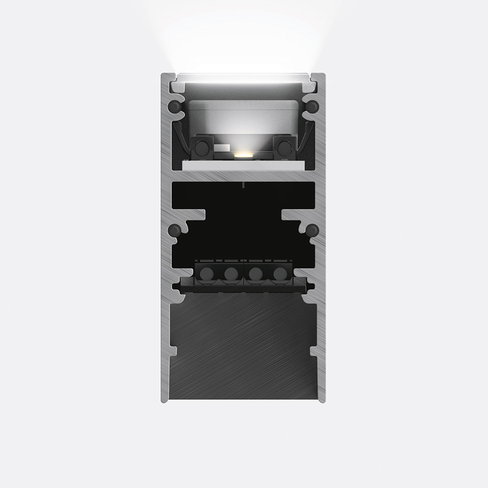 A.24 - Binario Magnetico Sospensione - Modulo Lineare + Emissione Indiretta - 1176mm - 2700K - Argento Spazzolato