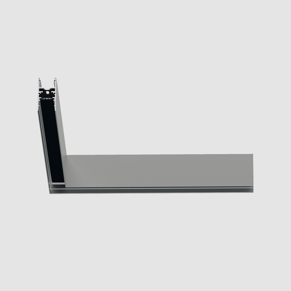 A.24 - Binario Magnetico Soffitto - Angolo 90° (stesso piano) - Argento Spazzolato