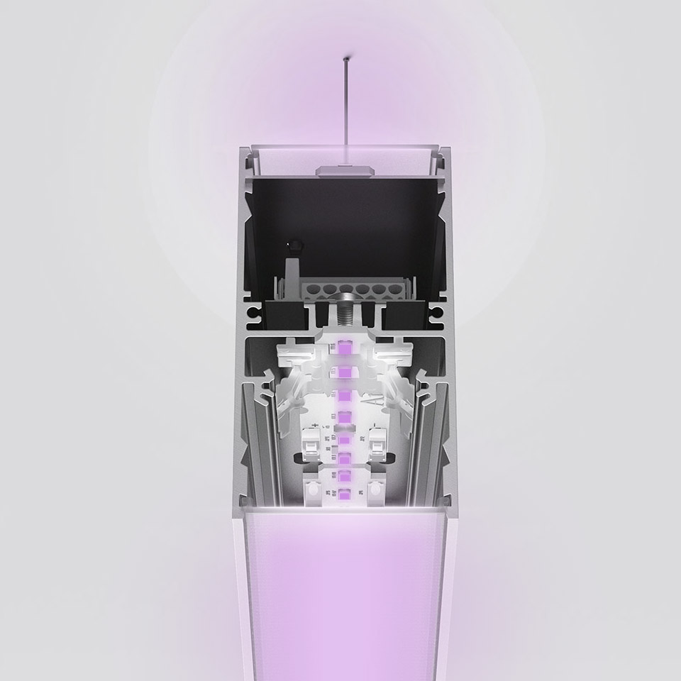A.39 Sospensione - Modulo Strutturale 1184mm - Emissione Diretta + Indiretta - Pure Integralis - APP Compatible - Argento