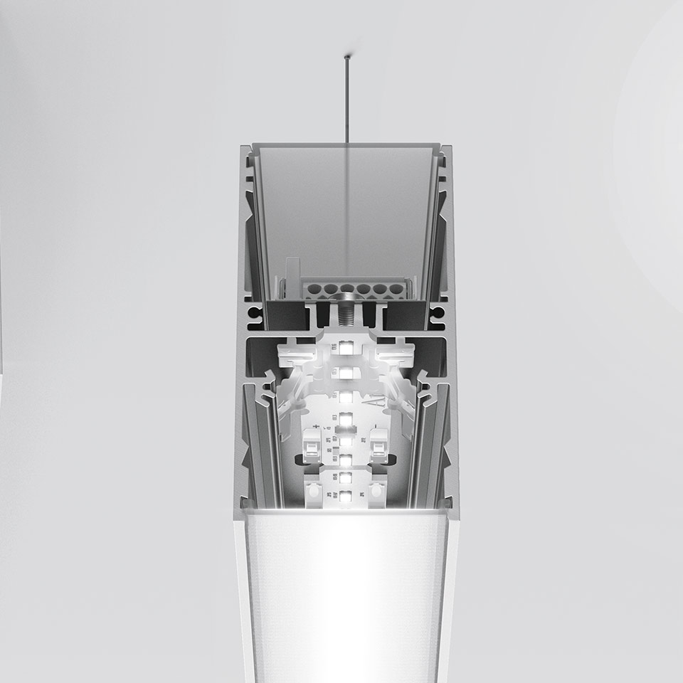 A.39 Sospensione/Soffitto - Modulo Strutturale 1184mm - Emissione Diretta - White Integralis - DALI - Argento