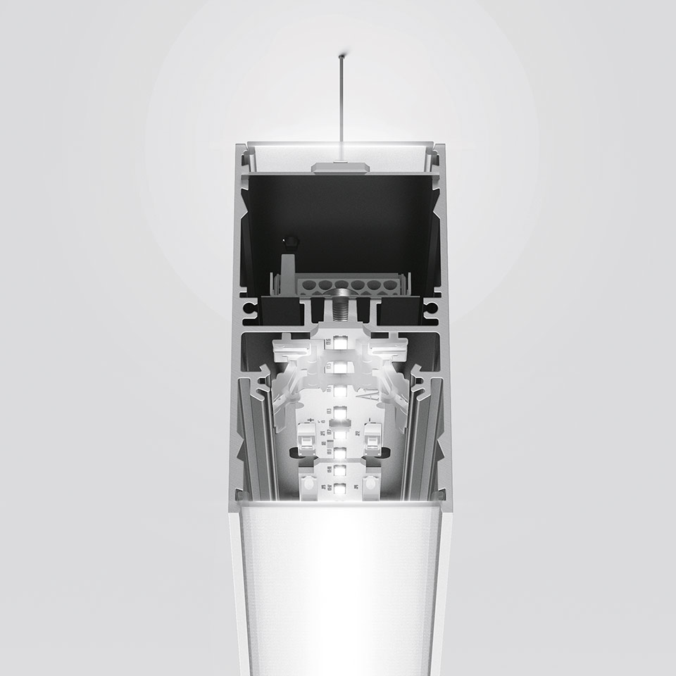 A.39 Sospensione - Modulo Strutturale 1184mm - Emissione Diretta + Indiretta - White Integralis - DALI - Argento