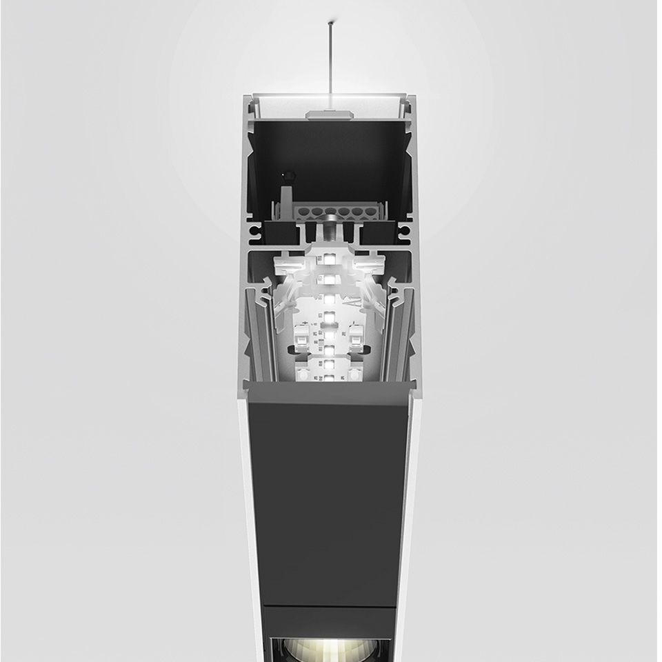 A.39 Sospensione - Emissione Diretta + Indiretta - 1184mm - 20° - 3000K - Dimmerabile DALI - 2x4 Ottiche - Argento