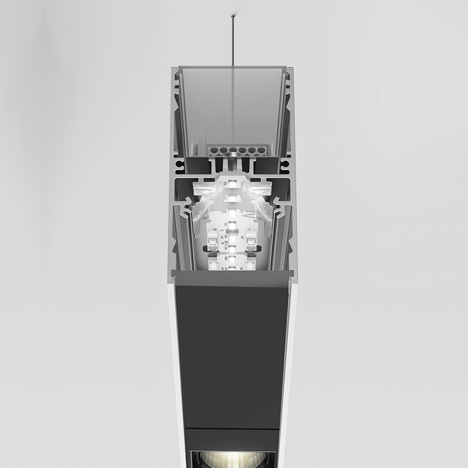 A.39 Suspension/Ceiling - Direct Emission - 2368mm - 20° - 3000K - Undimmable - 6x4 Optics - Black - 2