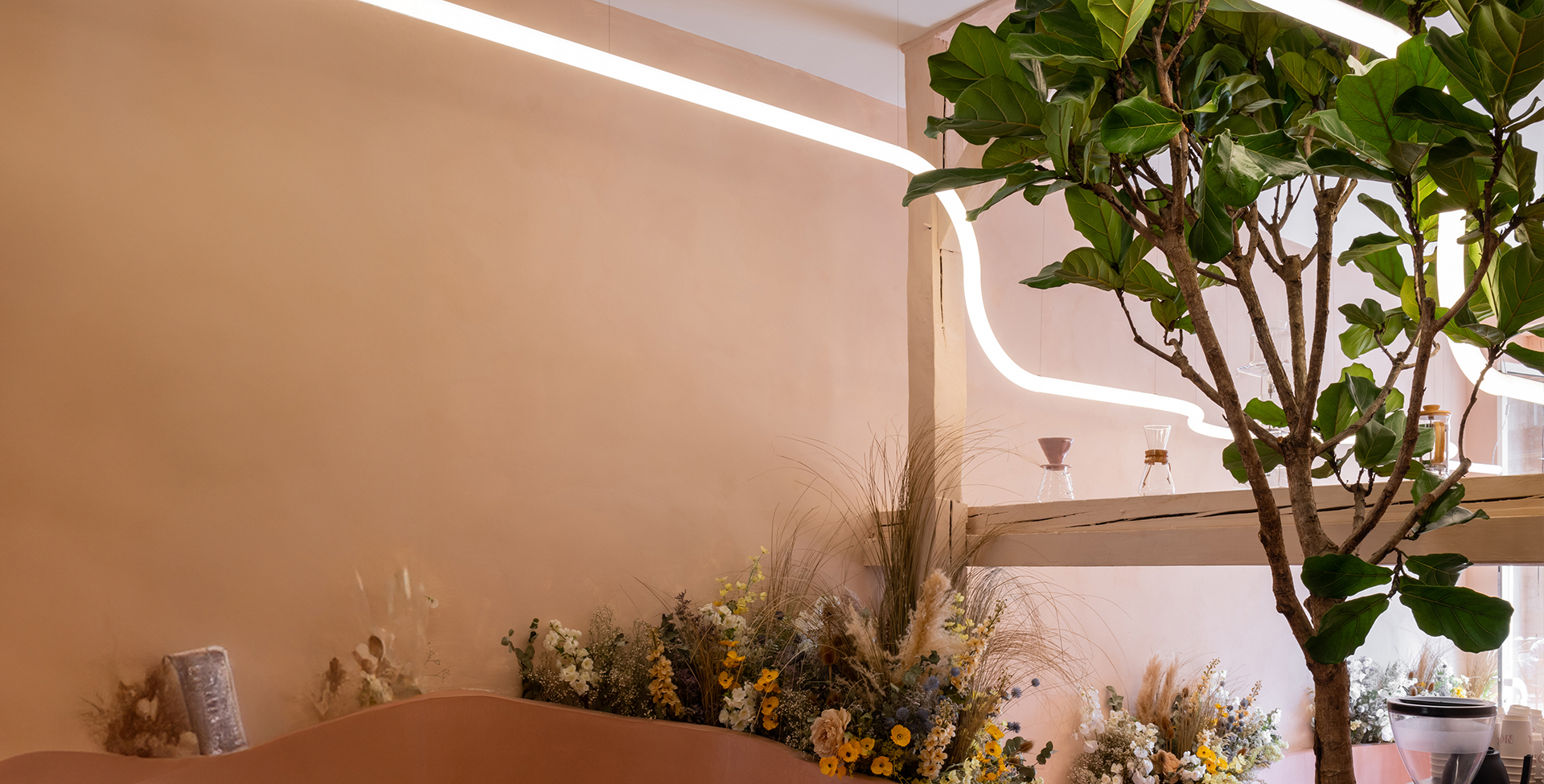 Image of the interior of Noir Coffee Shop with Alphabet of Light