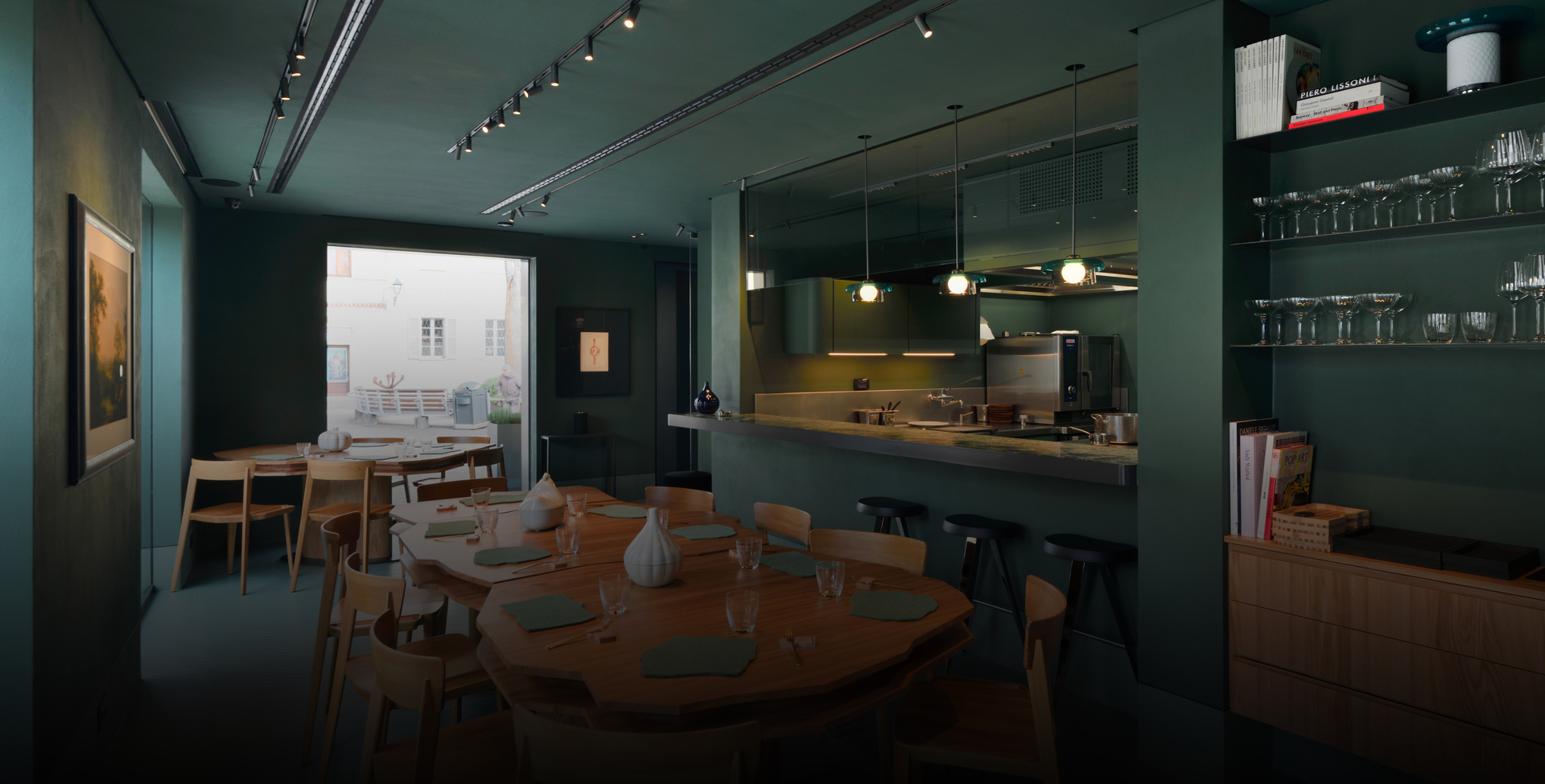 Immagine della sala del Ristorante Olmo illuminata con Vector per Turn Around.